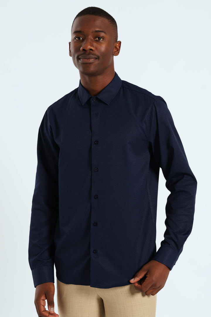 Slim Textured Long Sleeve Shirt - Navy