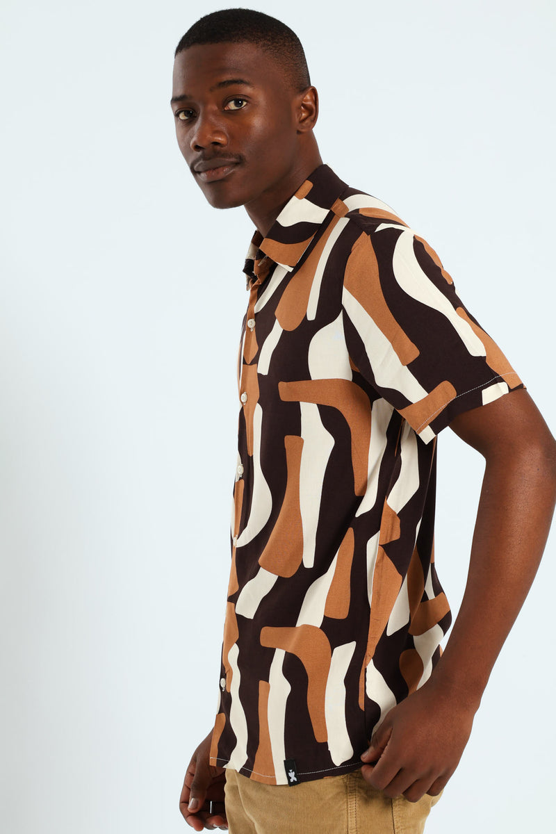 Geo Viscose Shirt - Brown