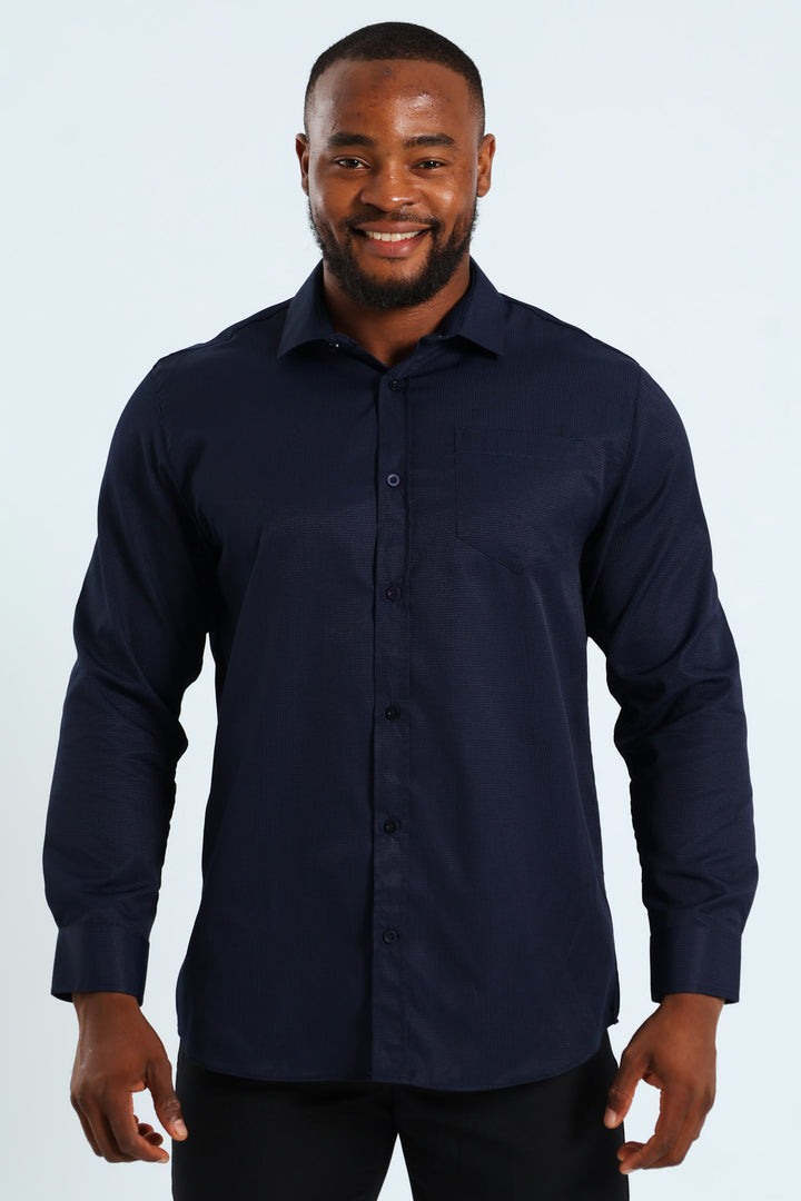 Textured Long Sleeve Shirt - Navy