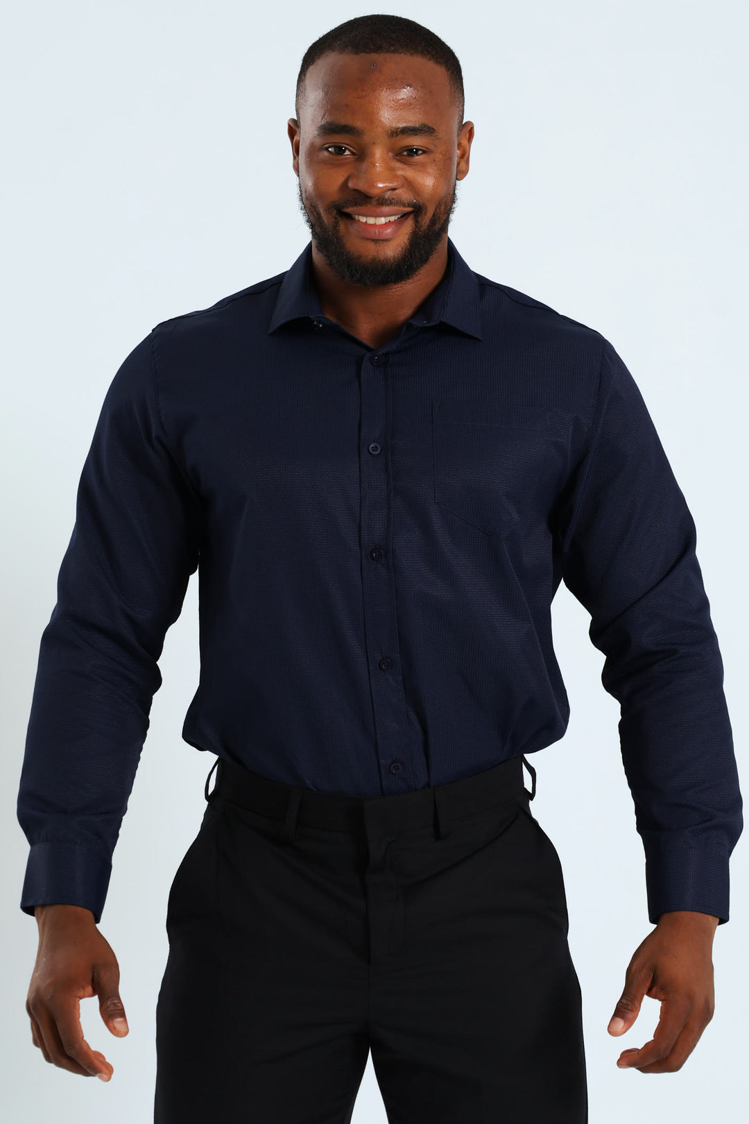 Textured Long Sleeve Shirt - Navy
