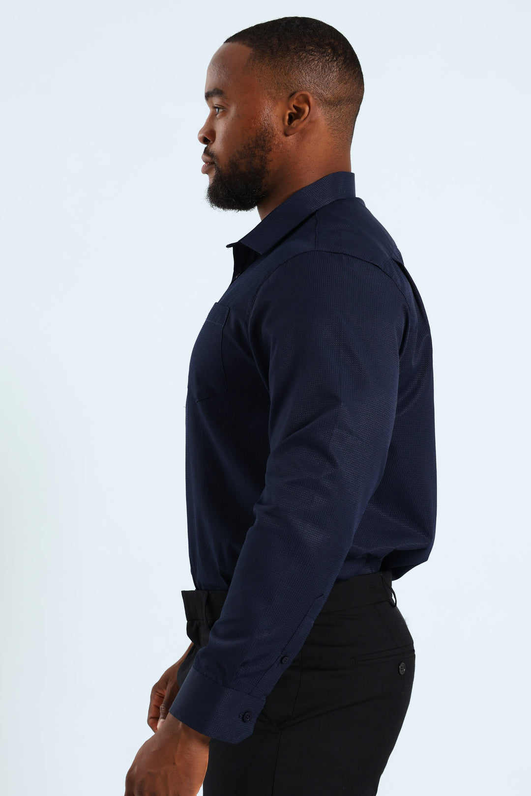 Textured Long Sleeve Shirt - Navy