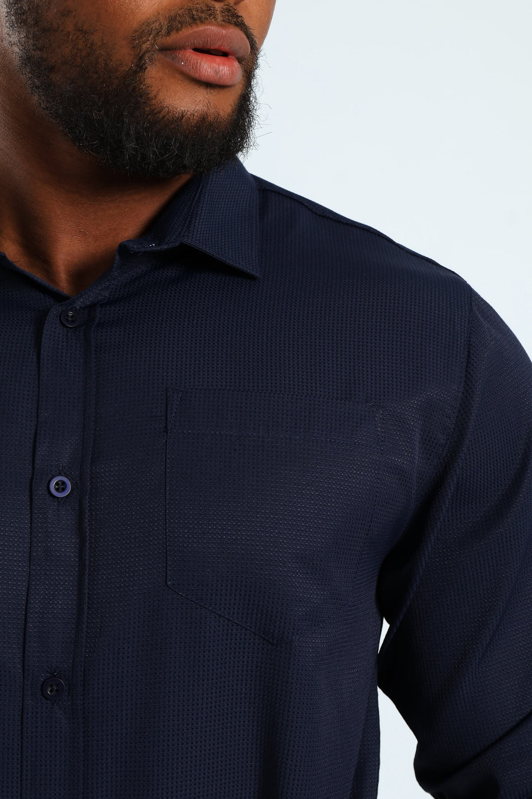 Textured Long Sleeve Shirt - Navy