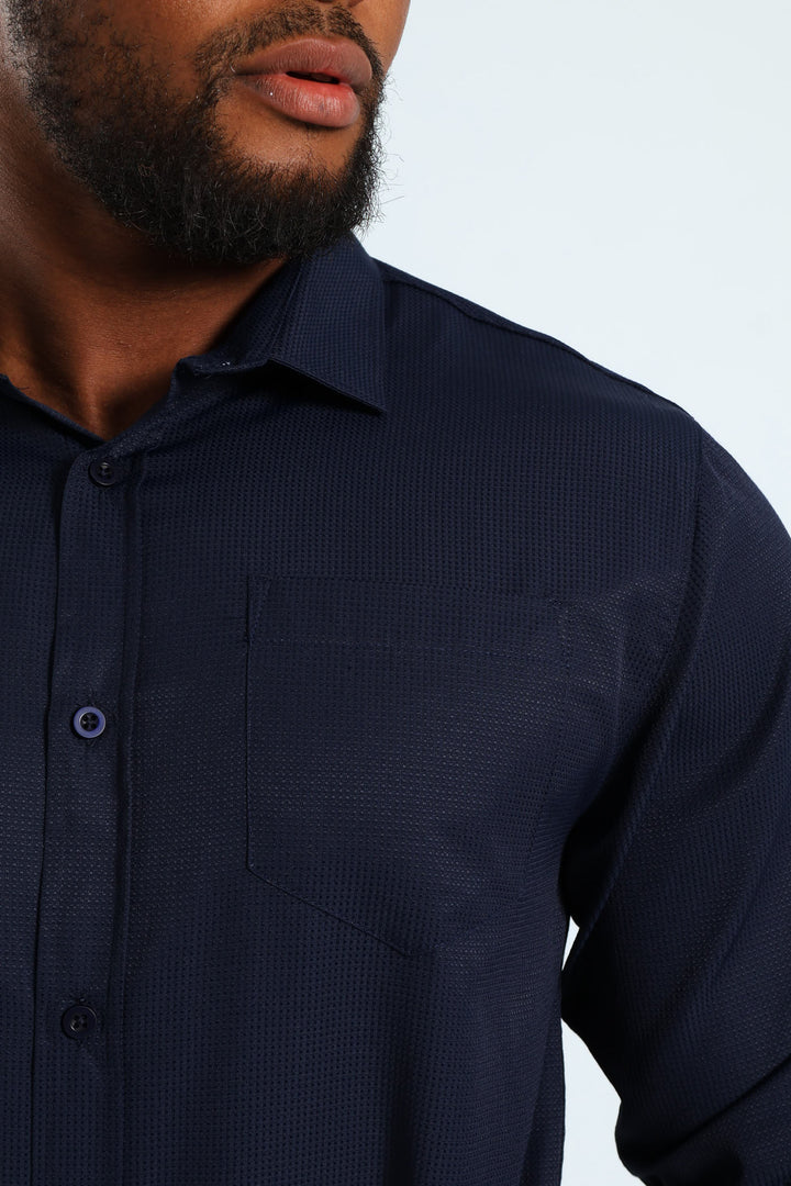 Textured Long Sleeve Shirt - Navy