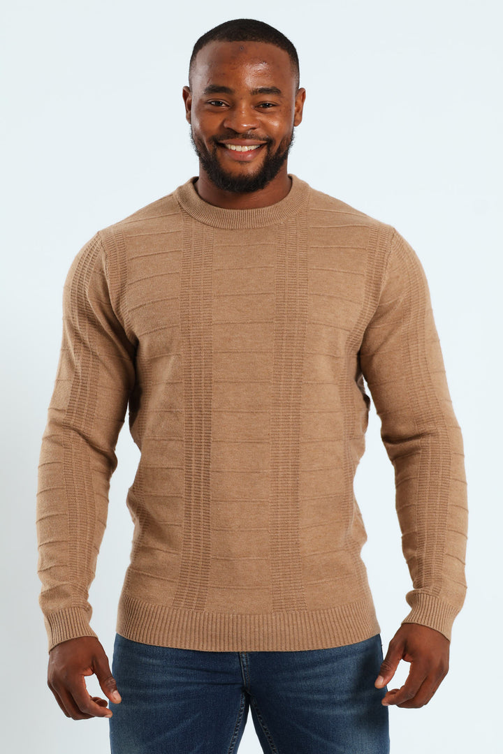 Check Jacquard Crew Knitwear - Taupe