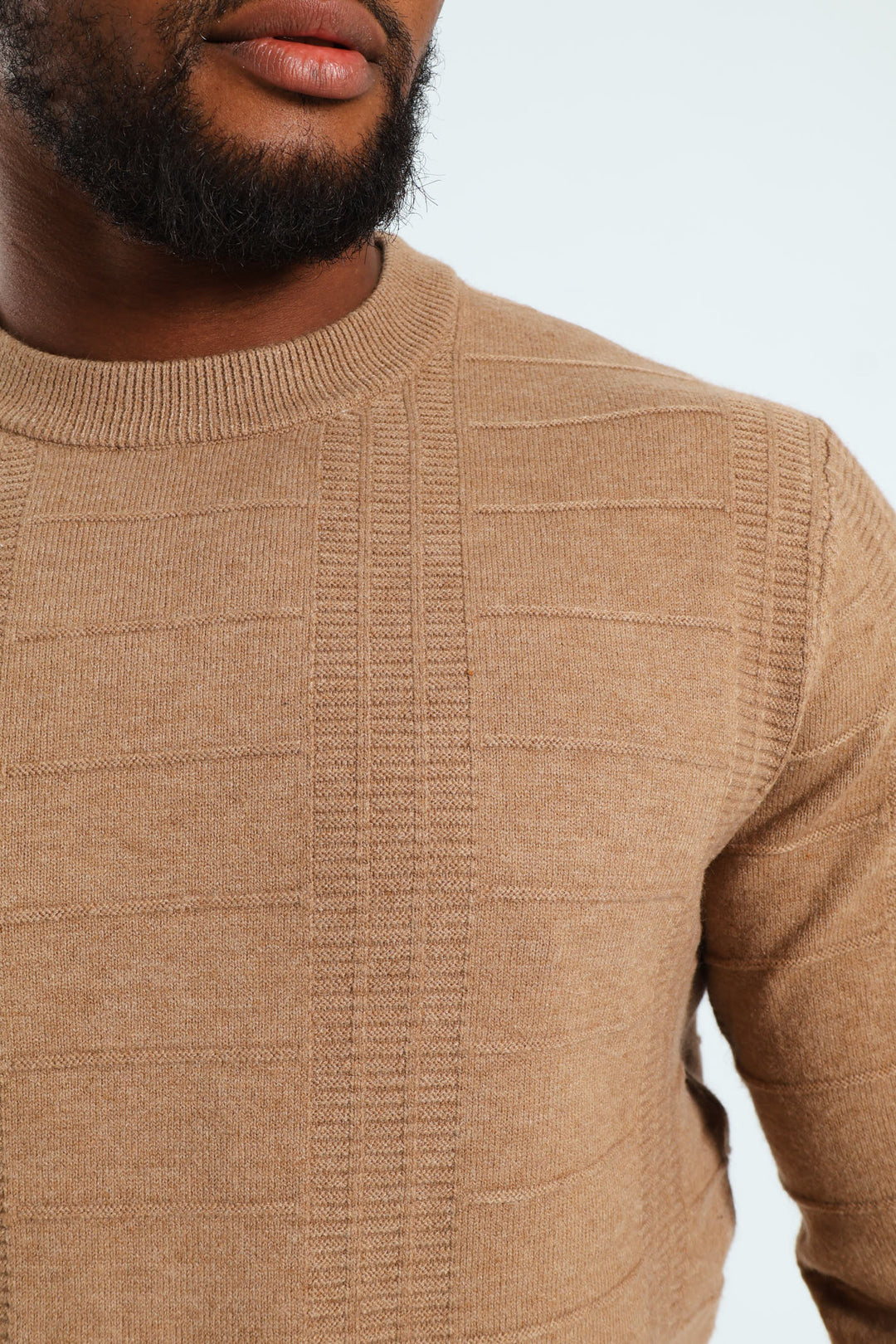 Check Jacquard Crew Knitwear - Taupe