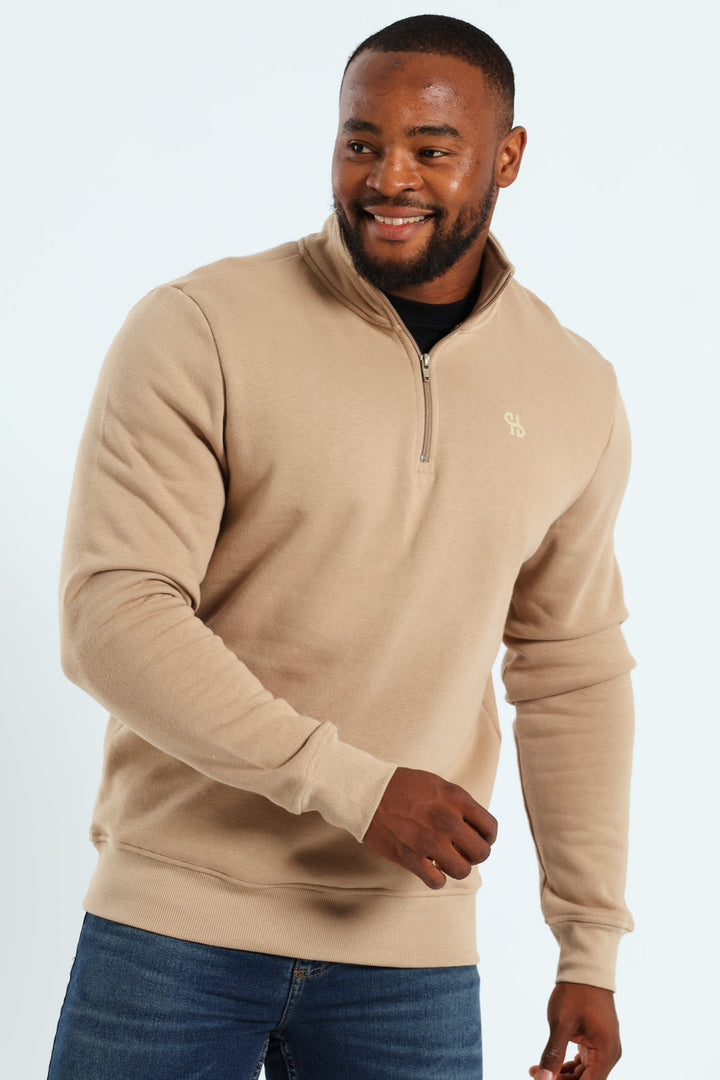 1/4 Zip Fleece Sweater - Taupe