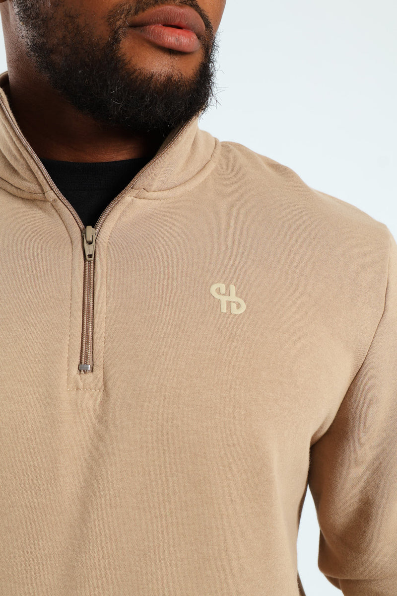 1/4 Zip Fleece Sweater - Taupe