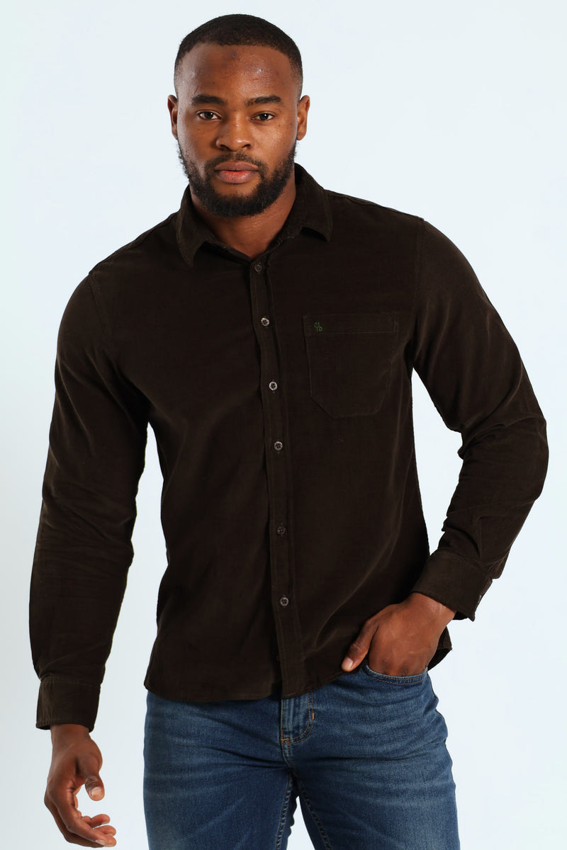 Long Sleeve Corduroy Shirt - Mid Brown