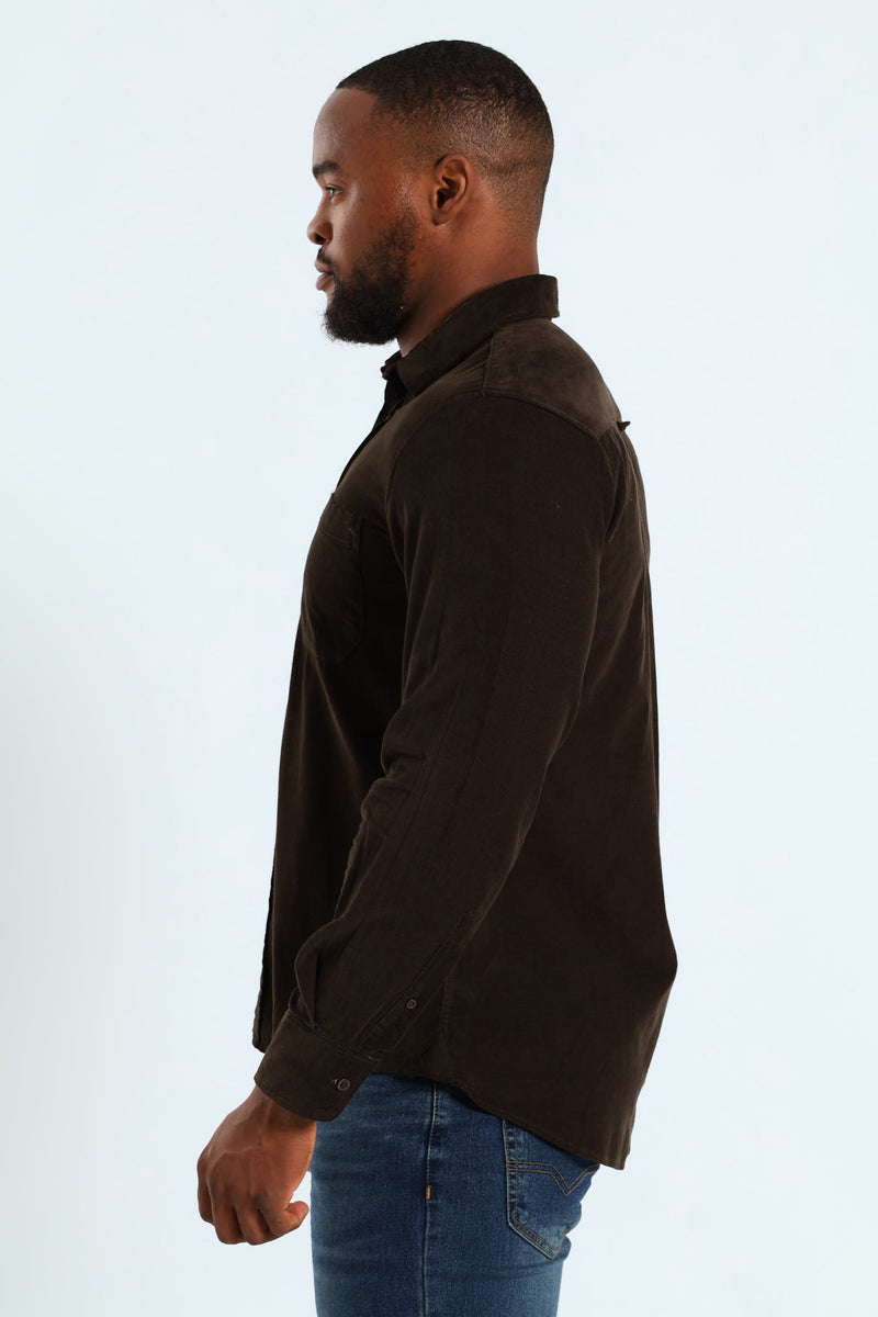 Long Sleeve Corduroy Shirt - Mid Brown
