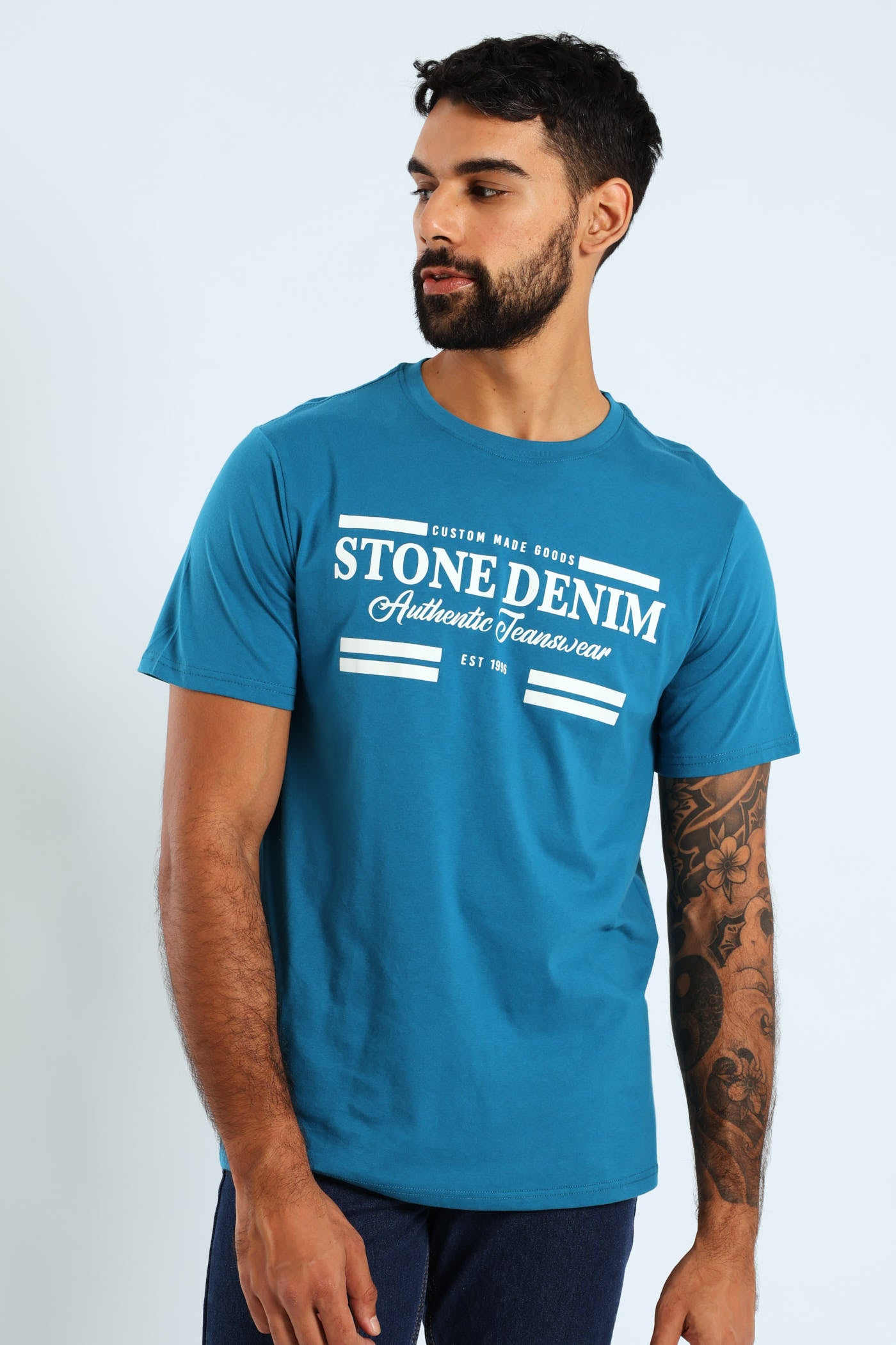 Mens Stone Denim Premium Jeans Print Tee - Teal – Edgars