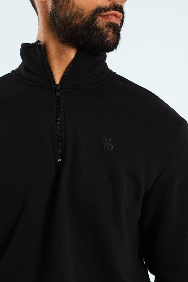 1/4 Zip Fleece Sweater - Black
