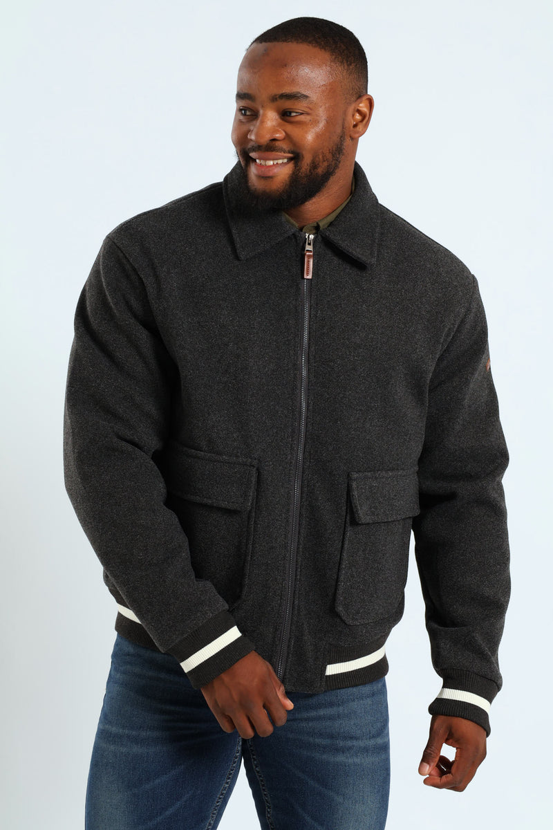 Melton Bomber Jacket - Charcoal