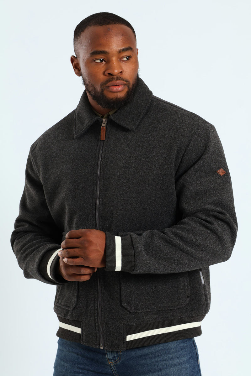 Melton Bomber Jacket - Charcoal