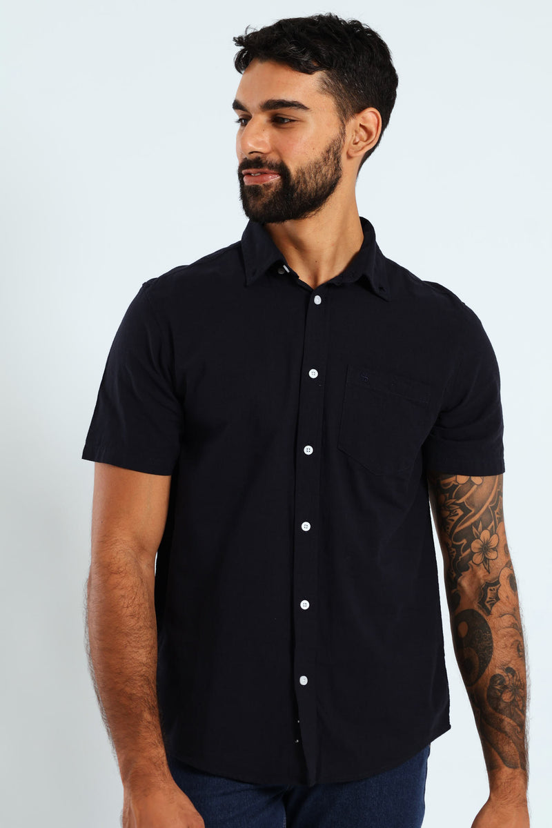 Short Sleeve Slub Shirt - Navy