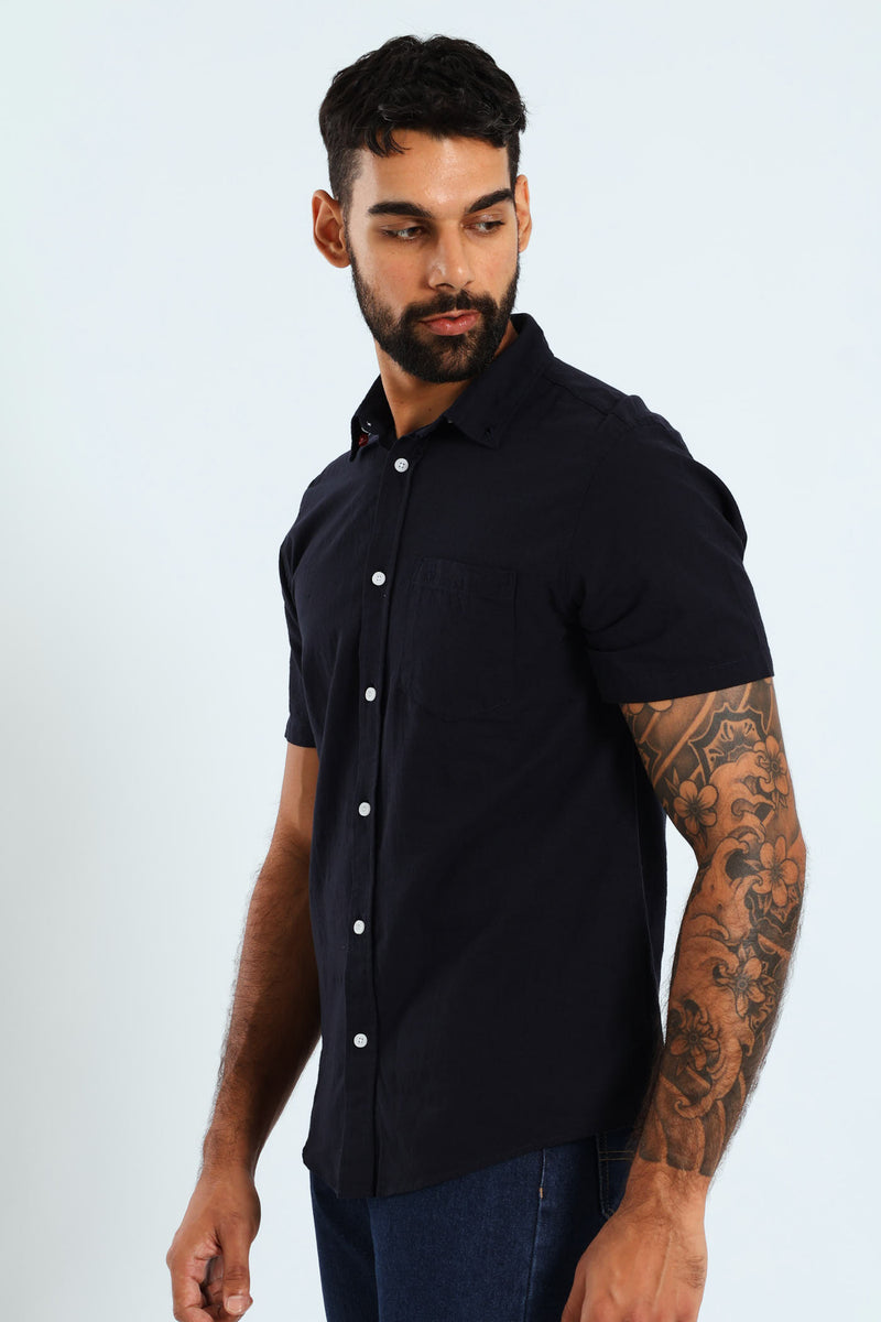 Short Sleeve Slub Shirt - Navy