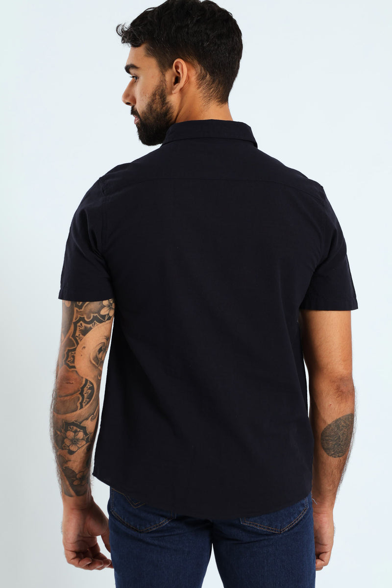 Short Sleeve Slub Shirt - Navy