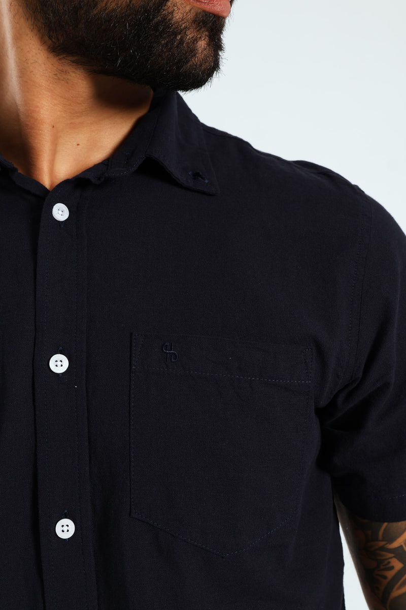 Short Sleeve Slub Shirt - Navy