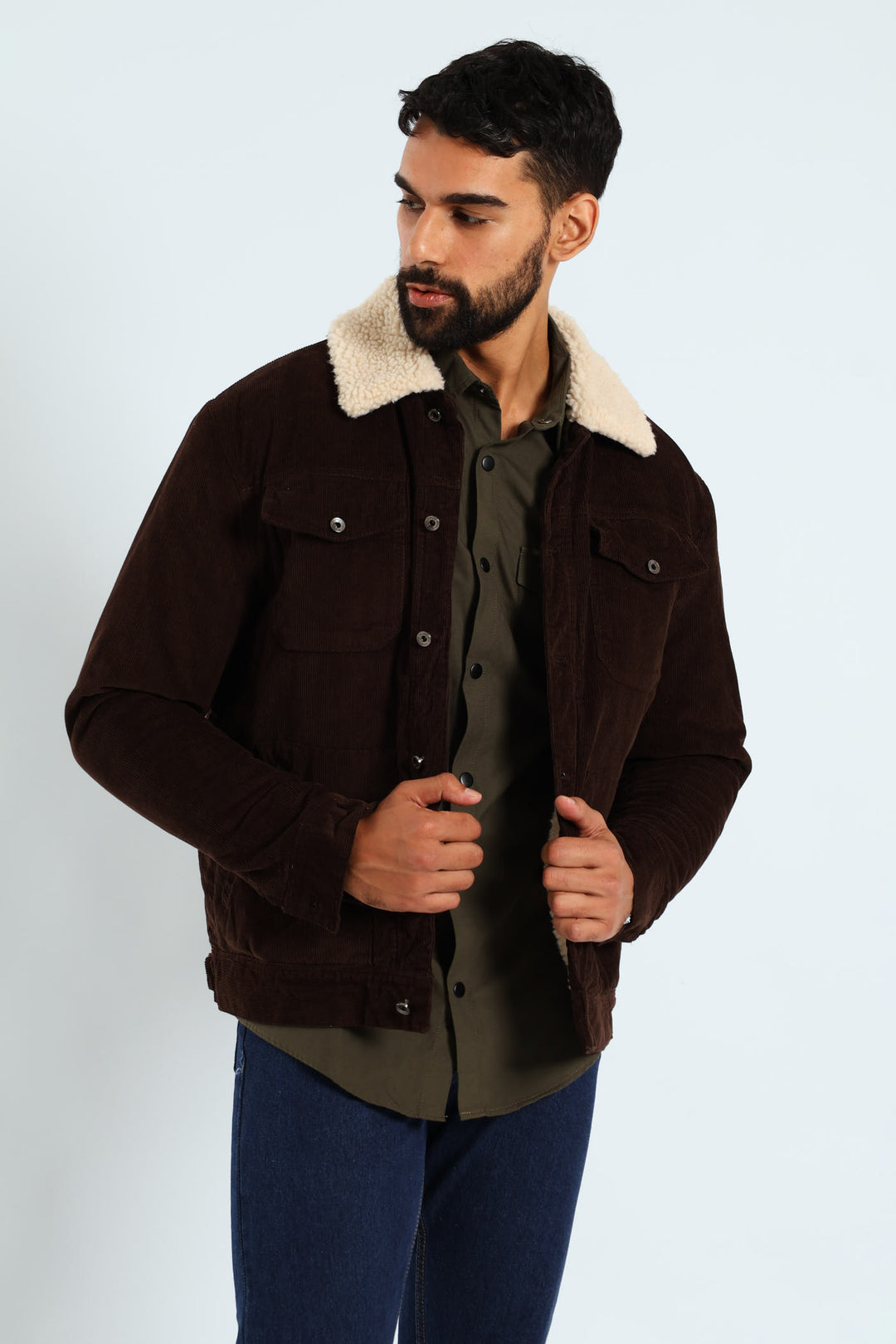 Corduroy Sherpa Trucker Jacket - Chocolate