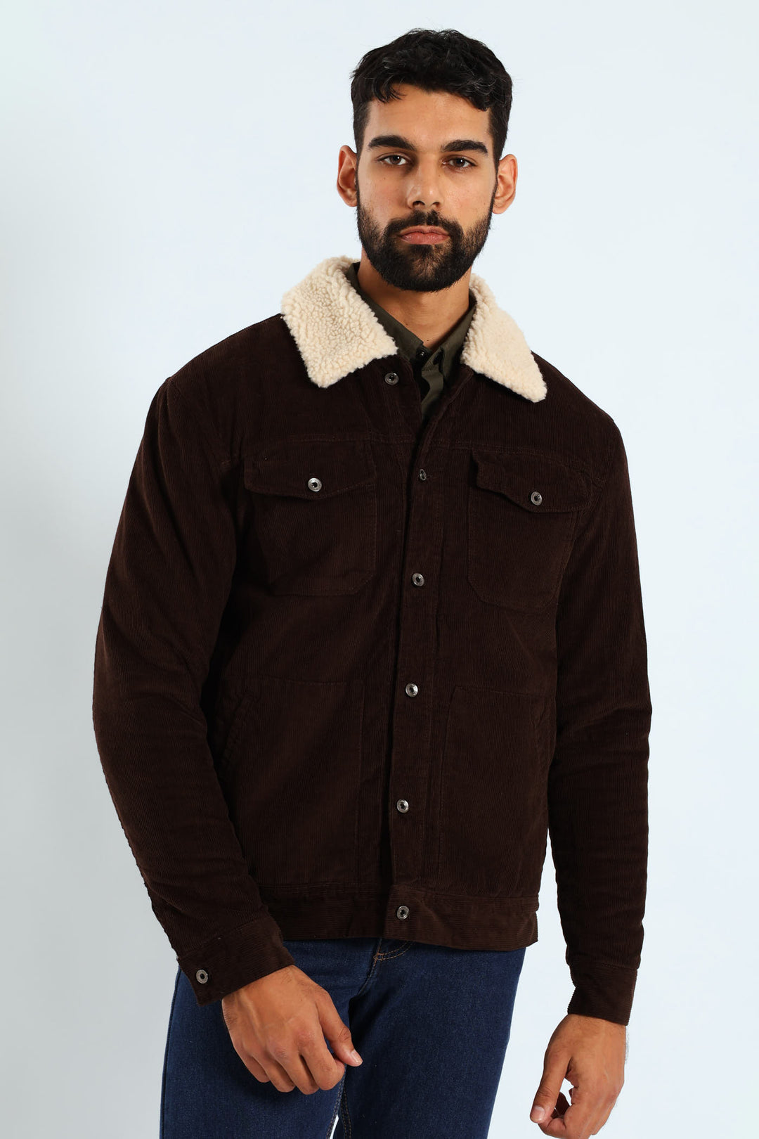 Corduroy Sherpa Trucker Jacket - Chocolate