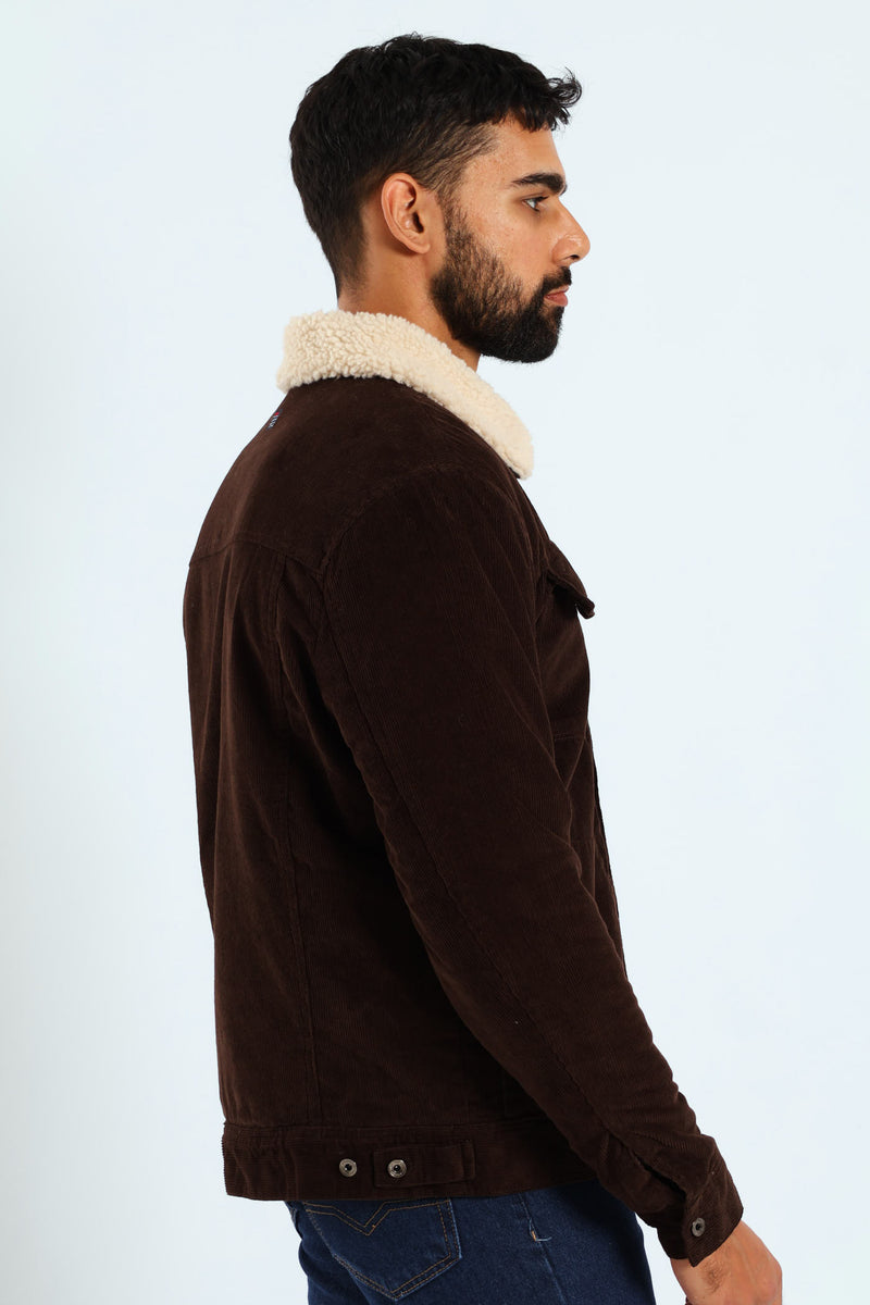 Corduroy Sherpa Trucker Jacket - Chocolate