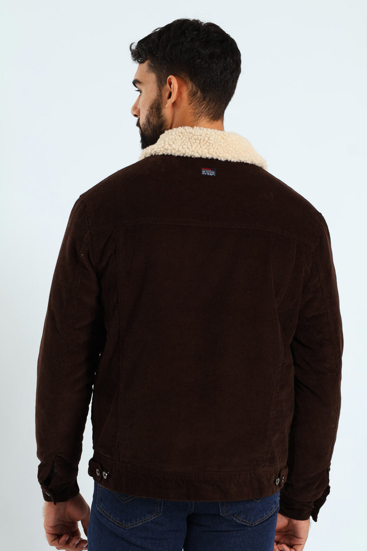 Corduroy Sherpa Trucker Jacket - Chocolate