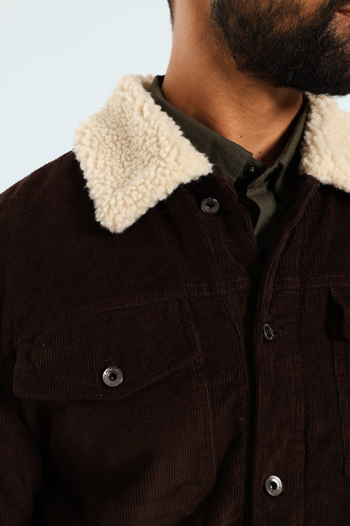 Corduroy Sherpa Trucker Jacket - Chocolate