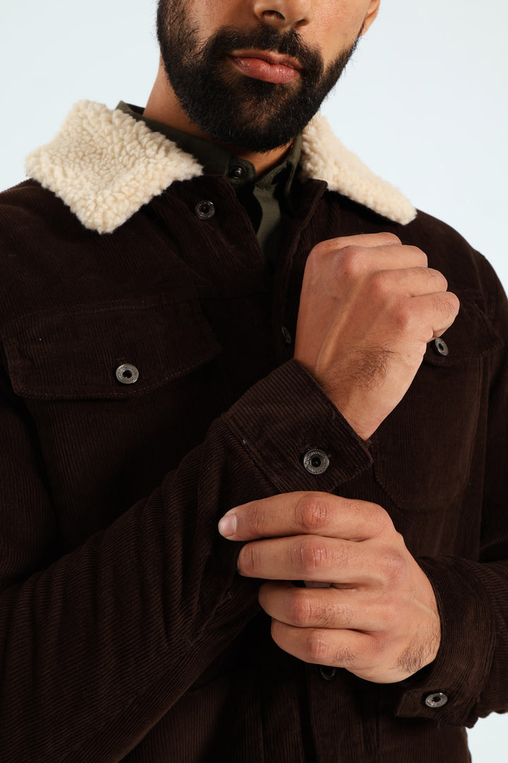 Corduroy Sherpa Trucker Jacket - Chocolate