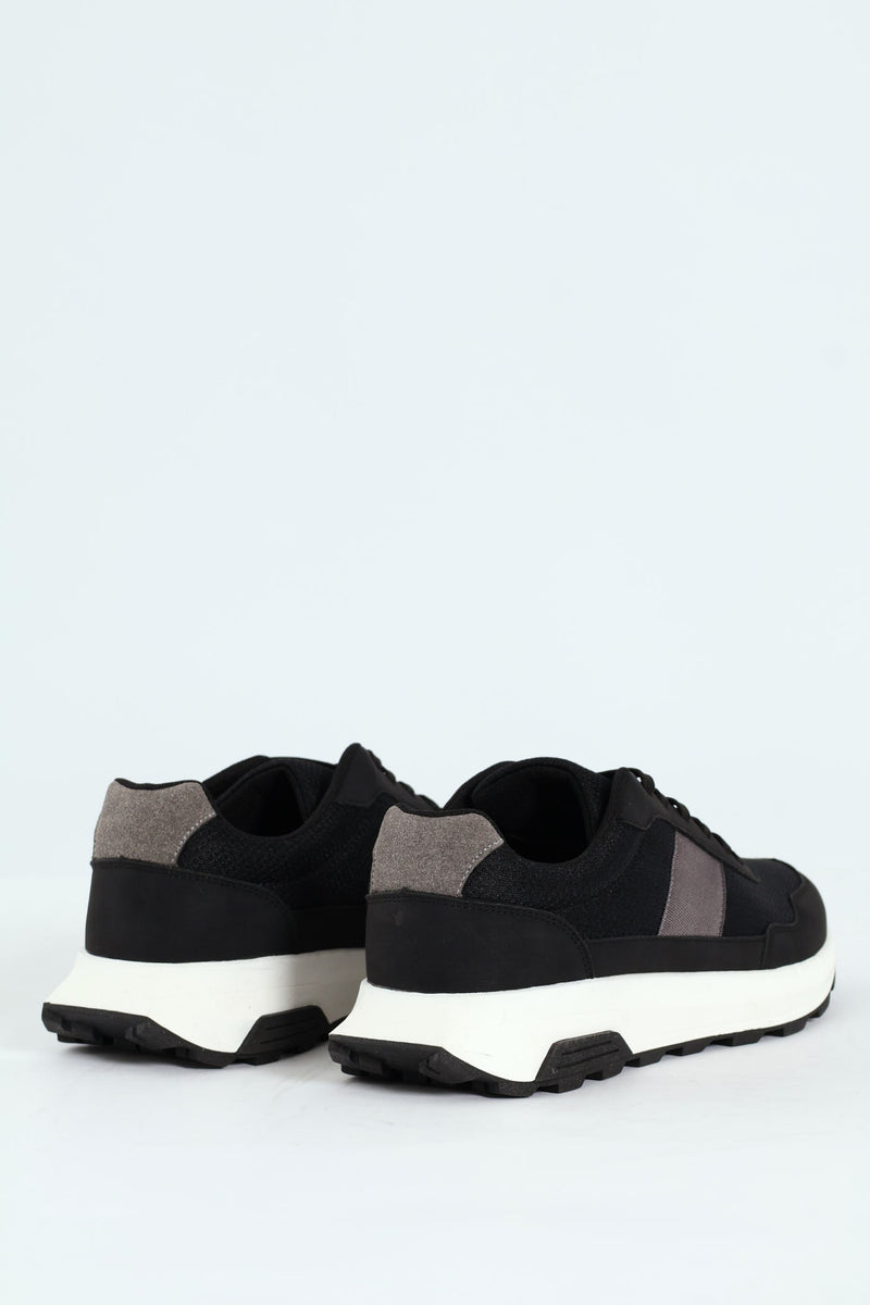 Lace Up Retro Stripe Trainer - Black