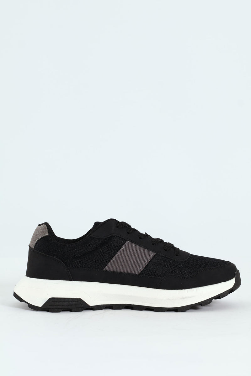 Lace Up Retro Stripe Trainer - Black