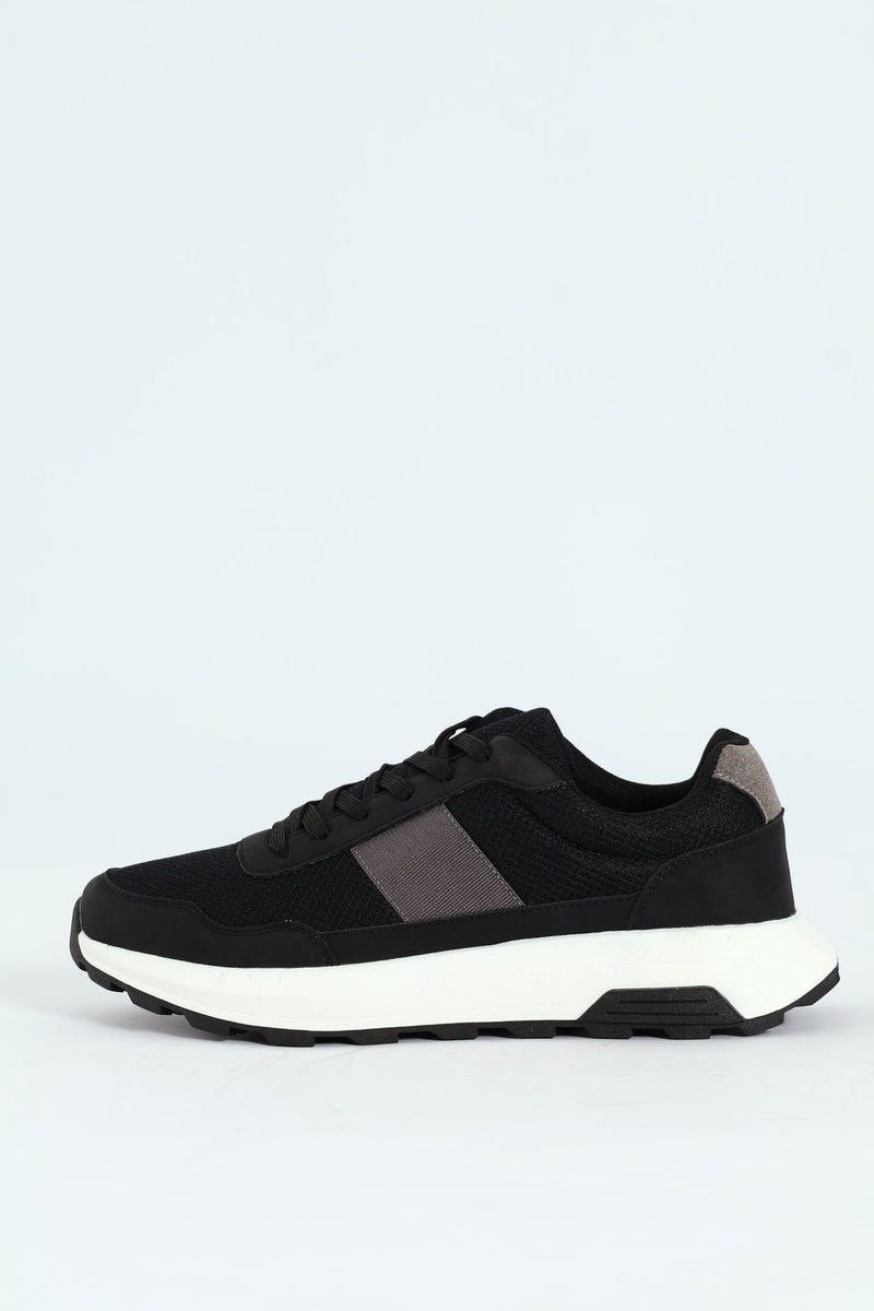 Lace Up Retro Stripe Trainer - Black