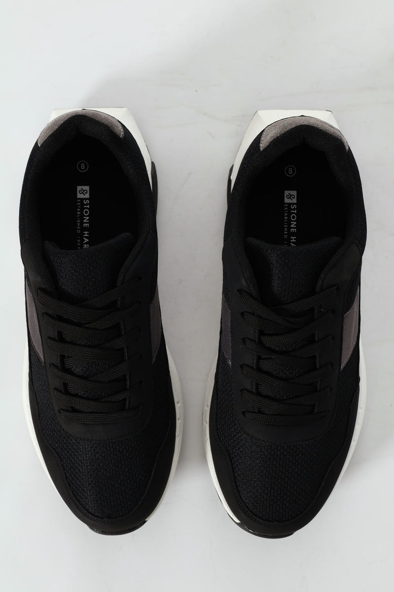 Lace Up Retro Stripe Trainer - Black