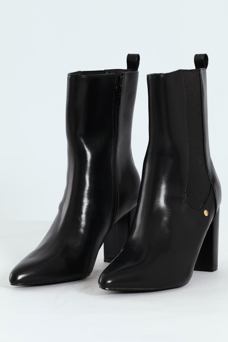 Zip-Up Heel Boot - Black