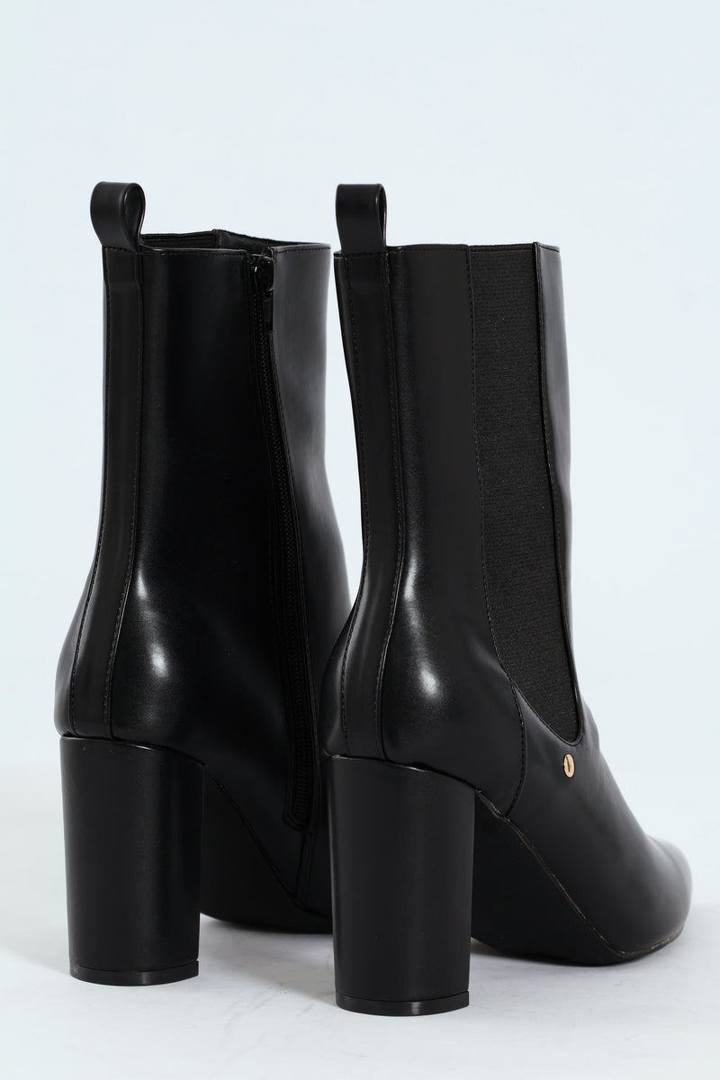 Zip-Up Heel Boot - Black