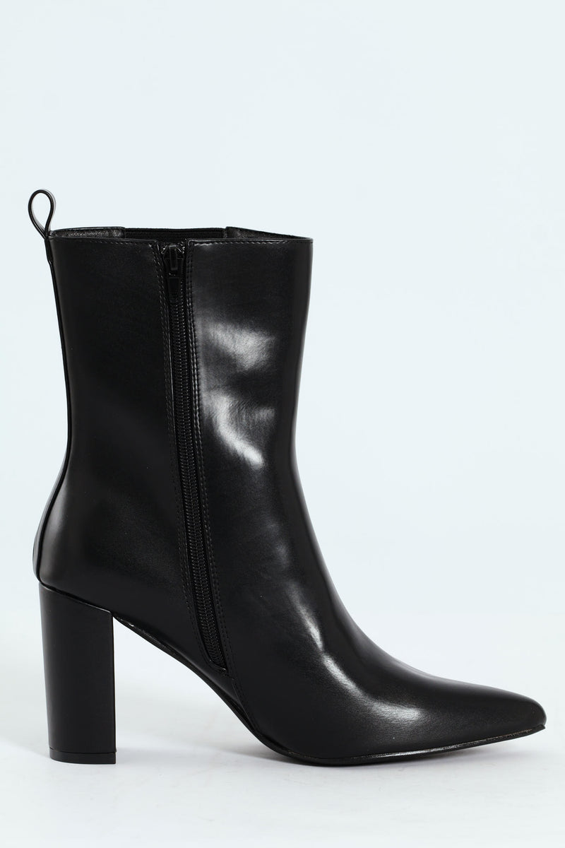 Zip-Up Heel Boot - Black