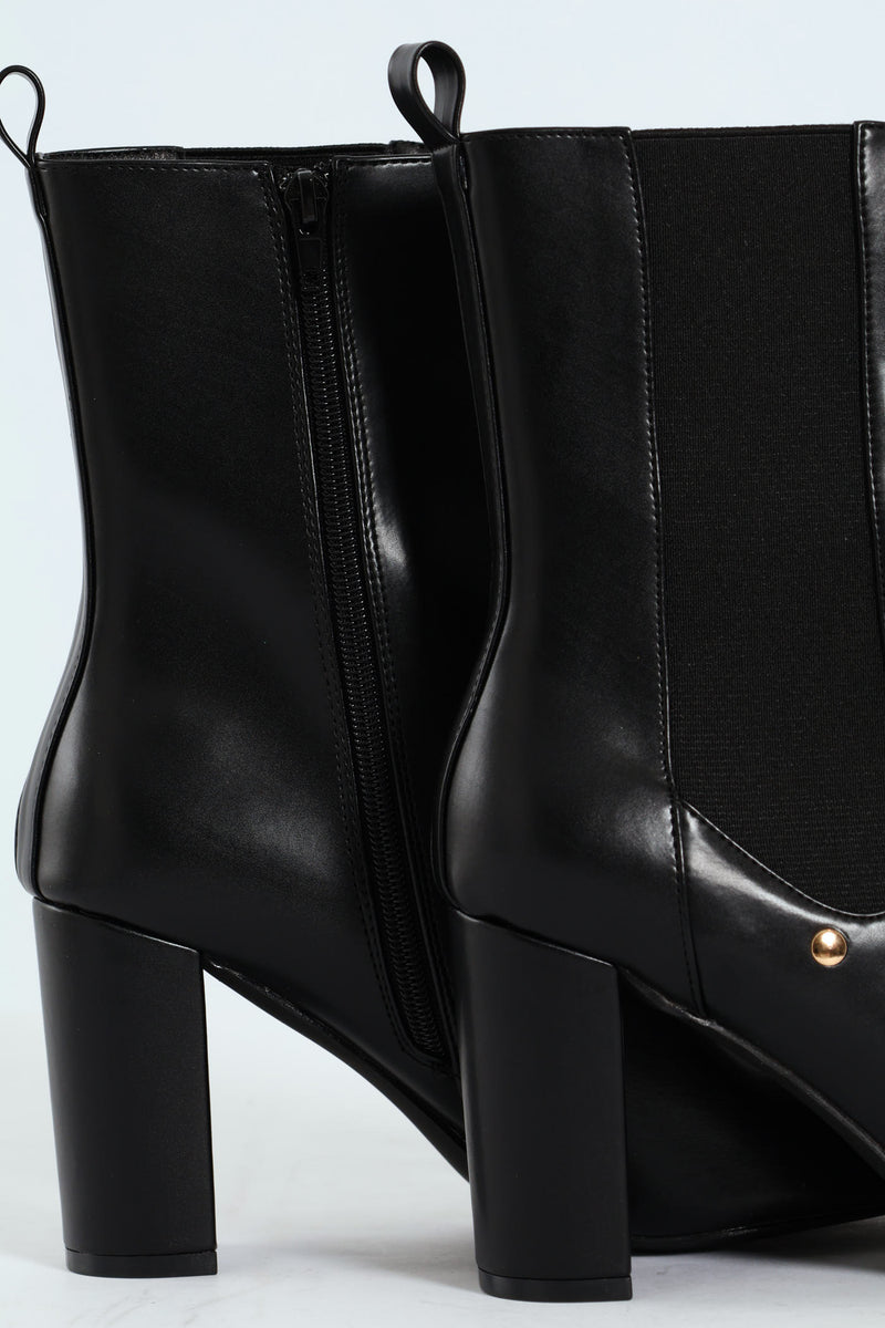 Zip-Up Heel Boot - Black