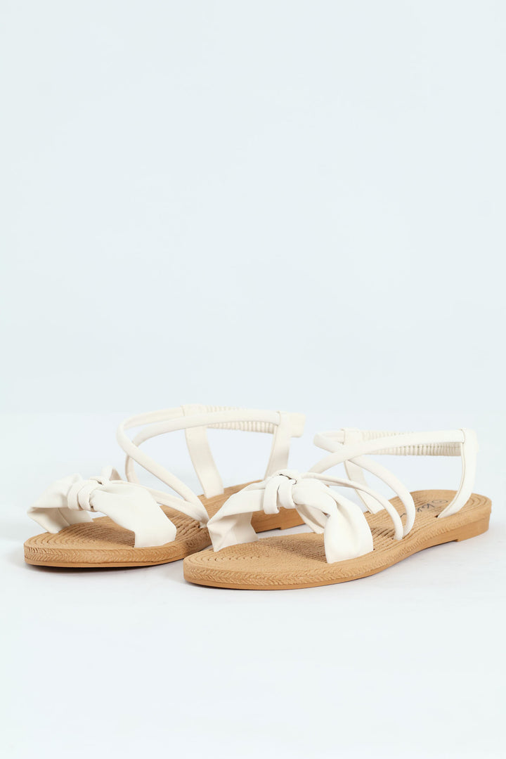 Elasticated Bow Slingback Sandal - Off White
