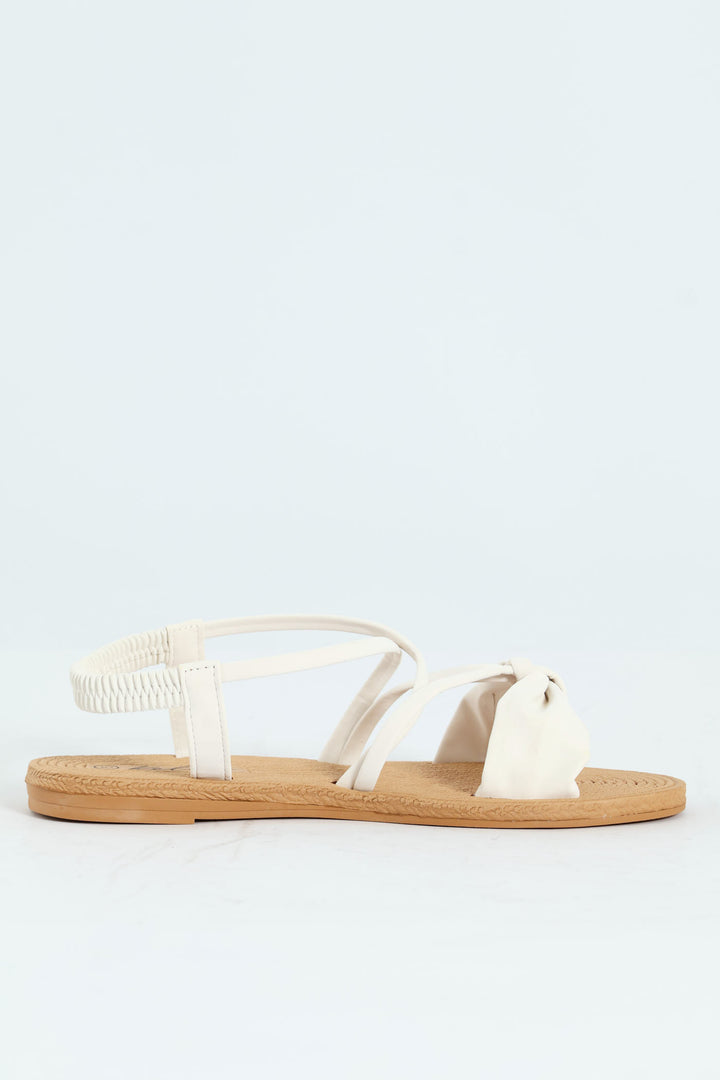 Elasticated Bow Slingback Sandal - Off White