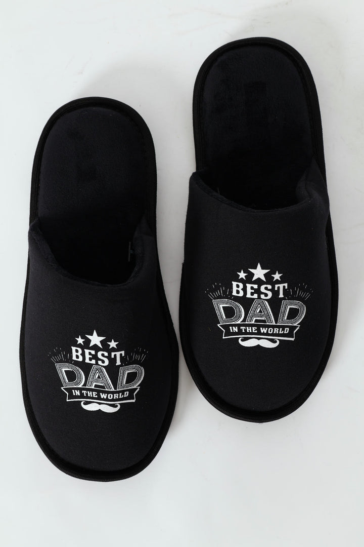 Best Dad Slogan Slipper - Black