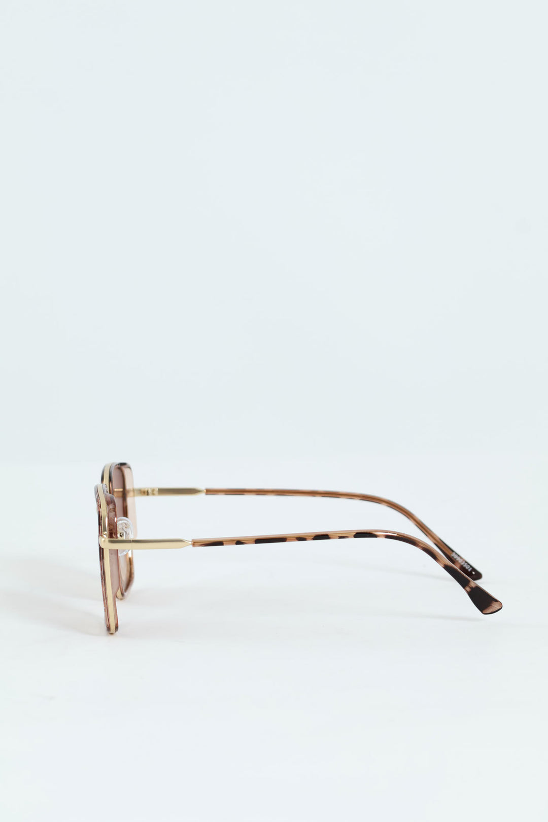 Square Smoke Lens Gold Temple Sunglasses - Light Grey