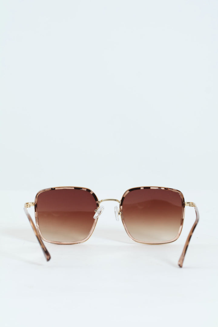 Square Smoke Lens Gold Temple Sunglasses - Light Grey