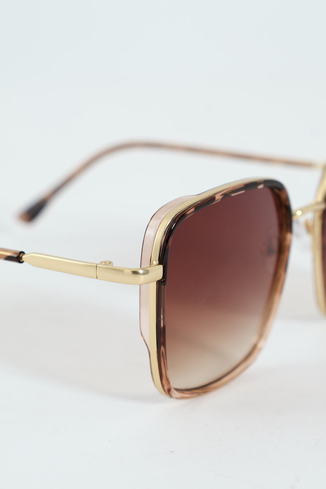 Square Smoke Lens Gold Temple Sunglasses - Light Grey