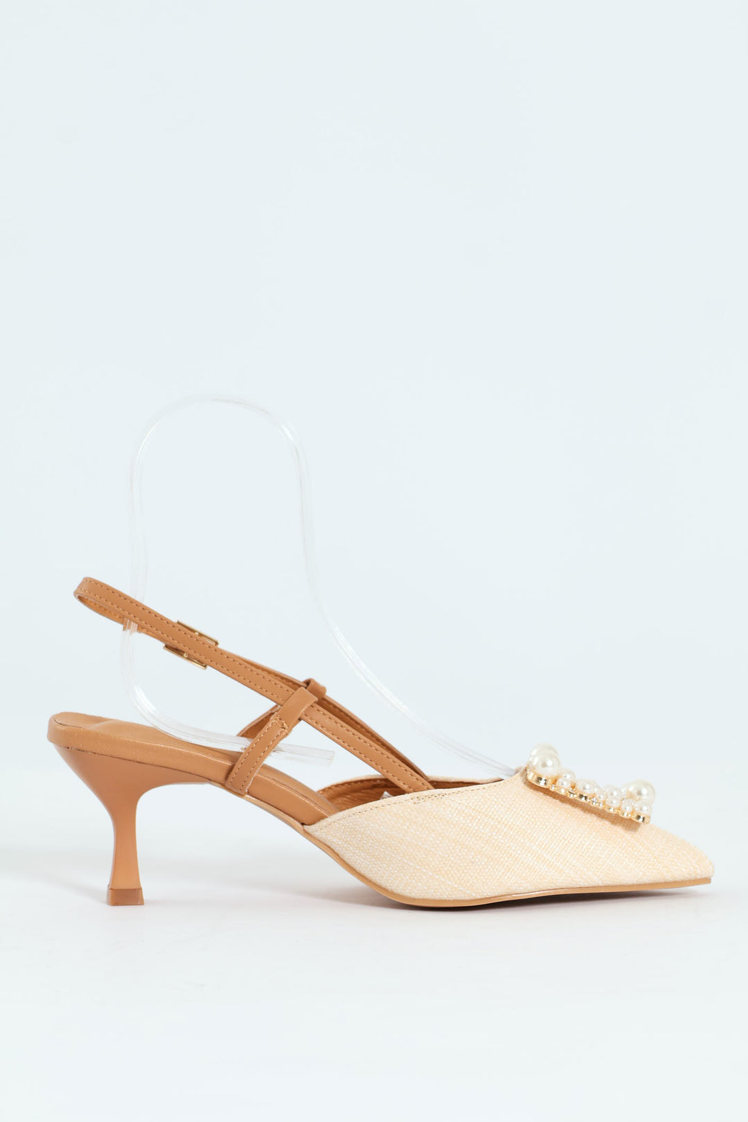 Raffia Slingback With Diamante Kitten Heel - Off White