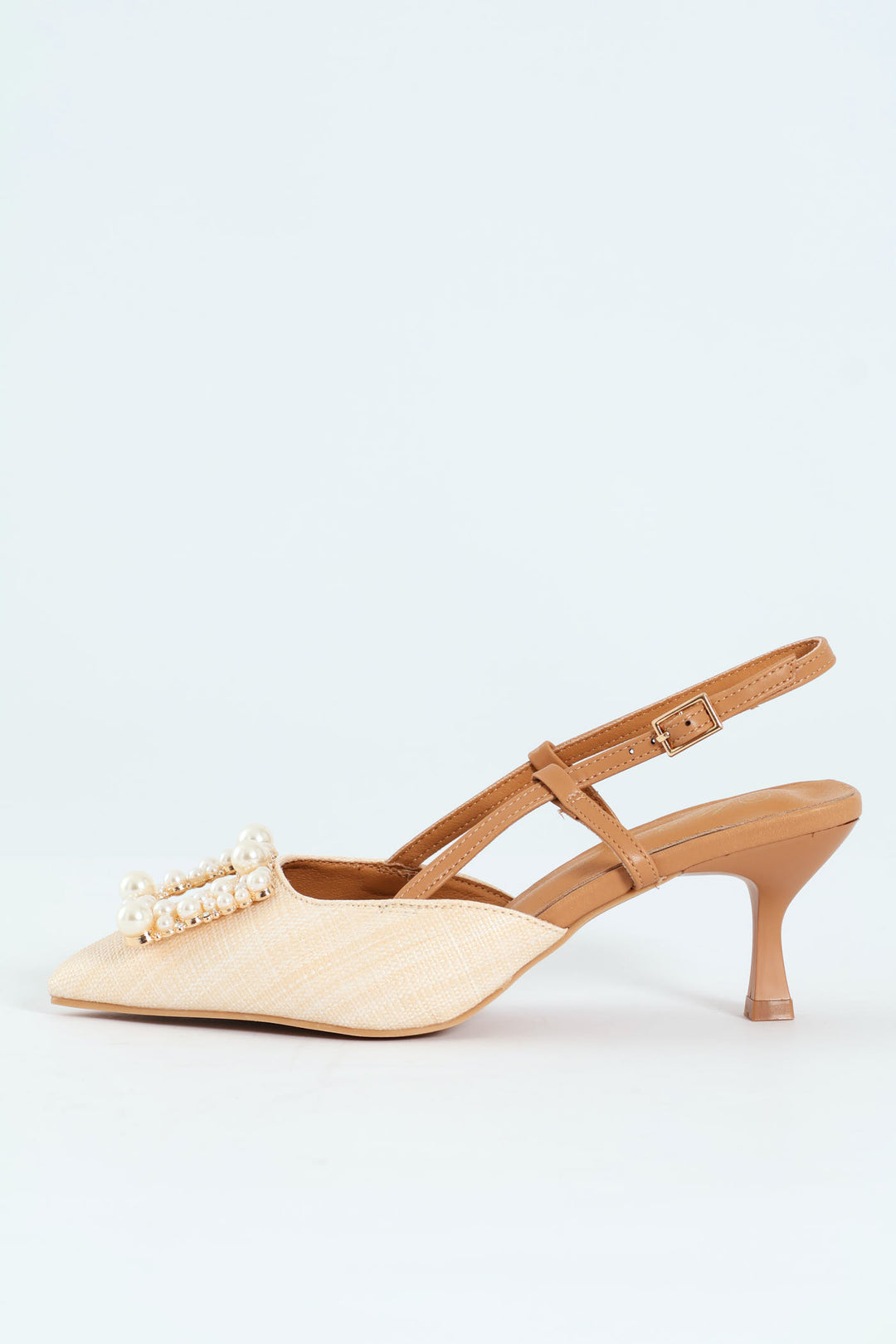 Raffia Slingback With Diamante Kitten Heel - Off White