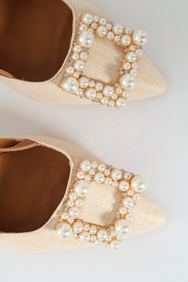 Raffia Slingback With Diamante Kitten Heel - Off White