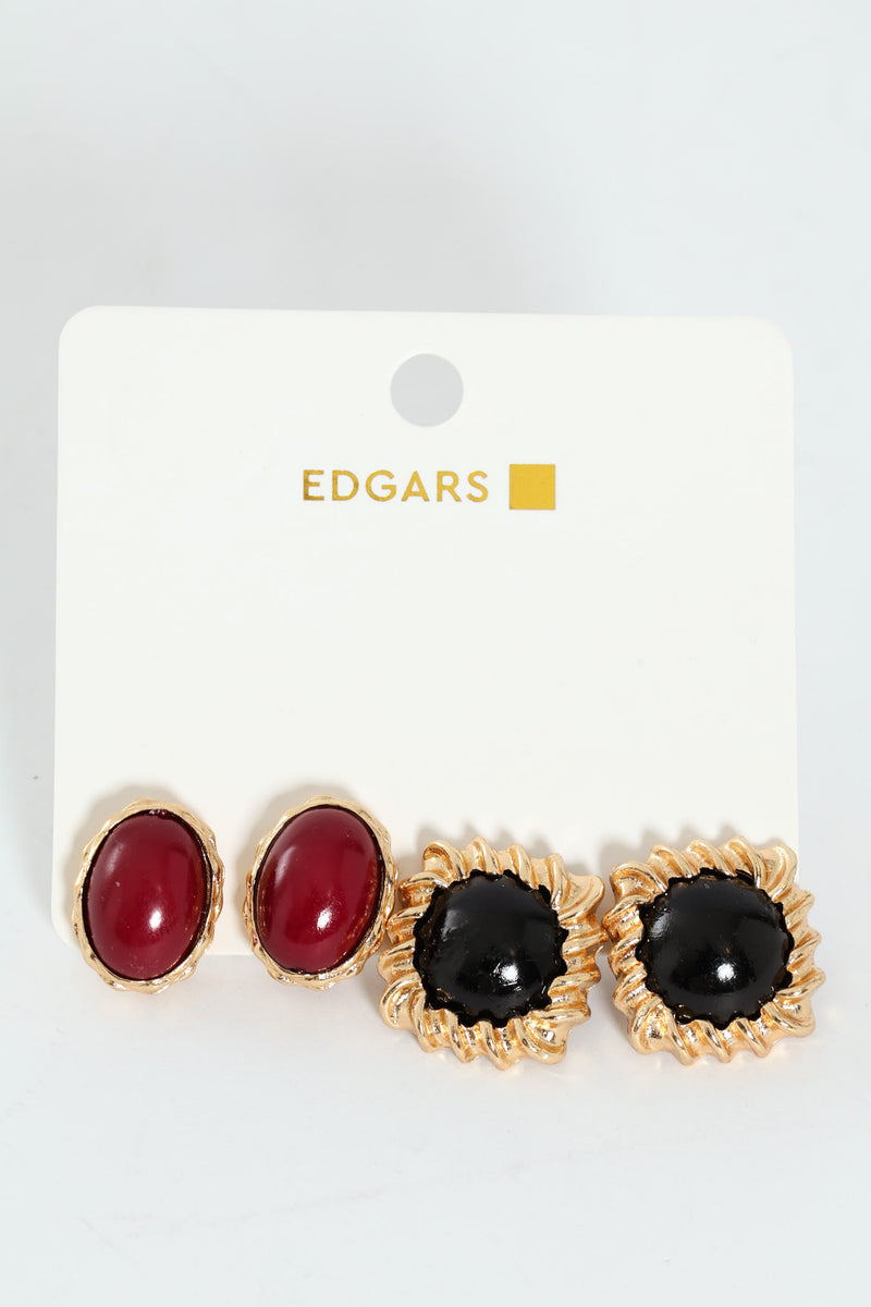 2 Pack Statement Stud Earrings - Gold