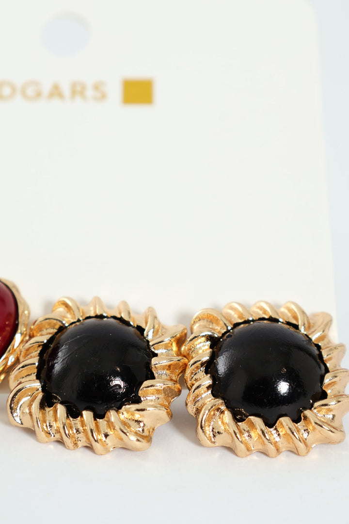 2 Pack Statement Stud Earrings - Gold