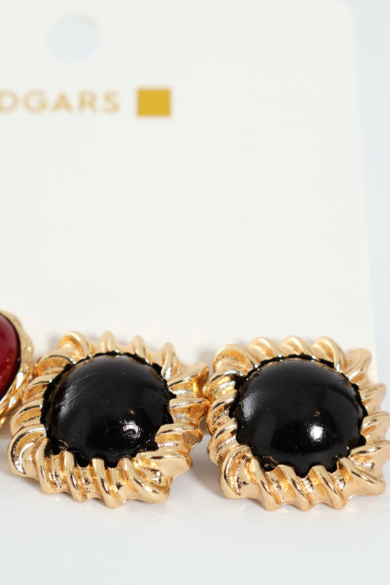 2 Pack Statement Stud Earrings - Gold