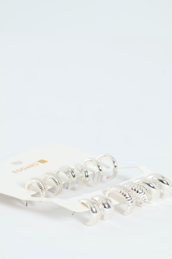 6 Pack Text Hoop Earrings - Silver