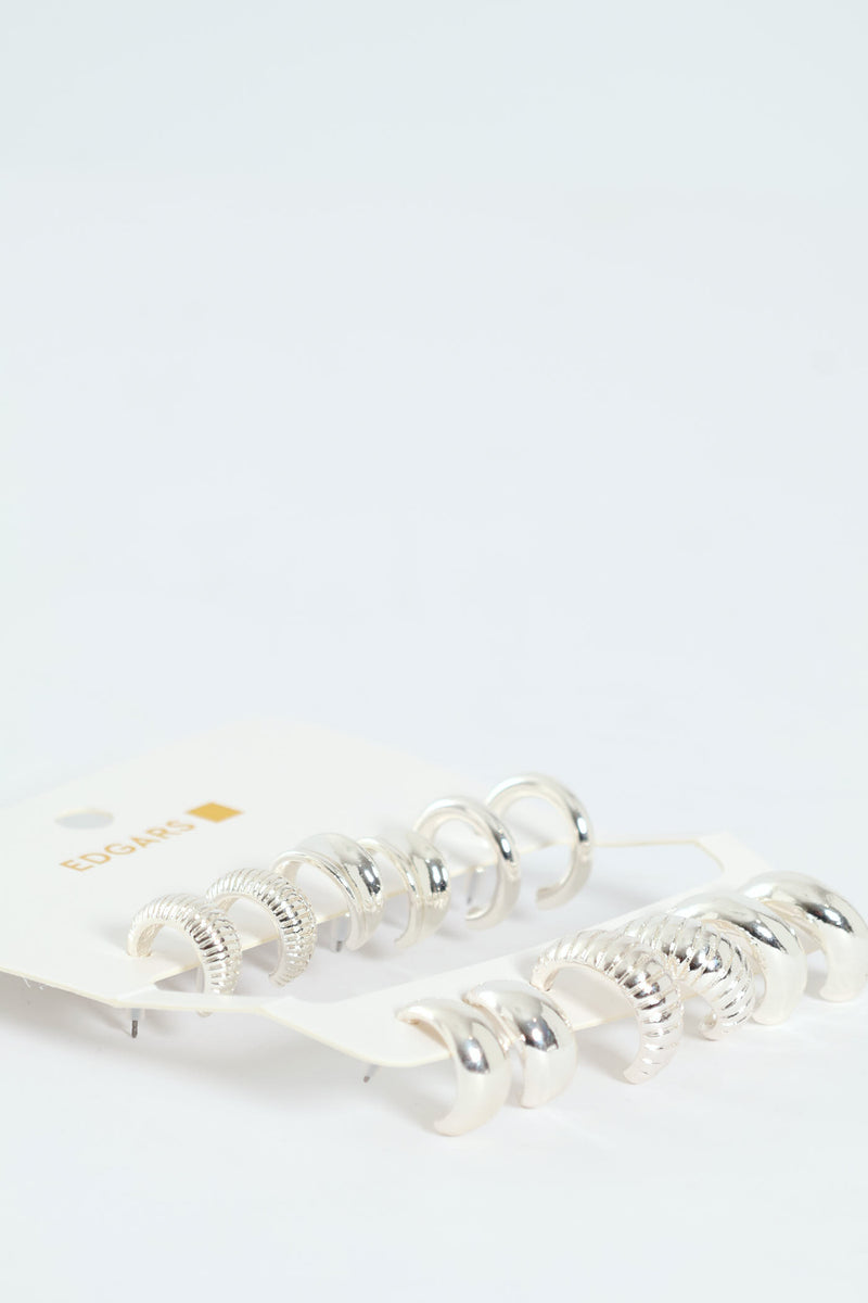 6 Pack Text Hoop Earrings - Silver