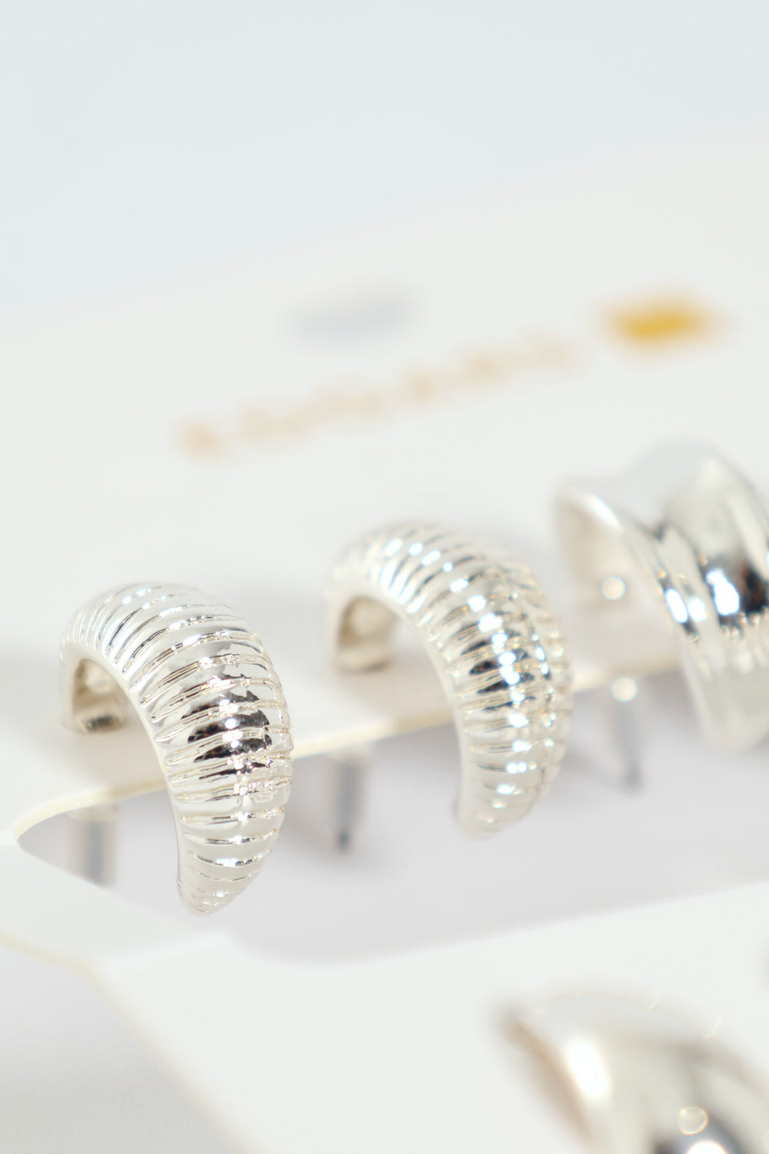 6 Pack Text Hoop Earrings - Silver